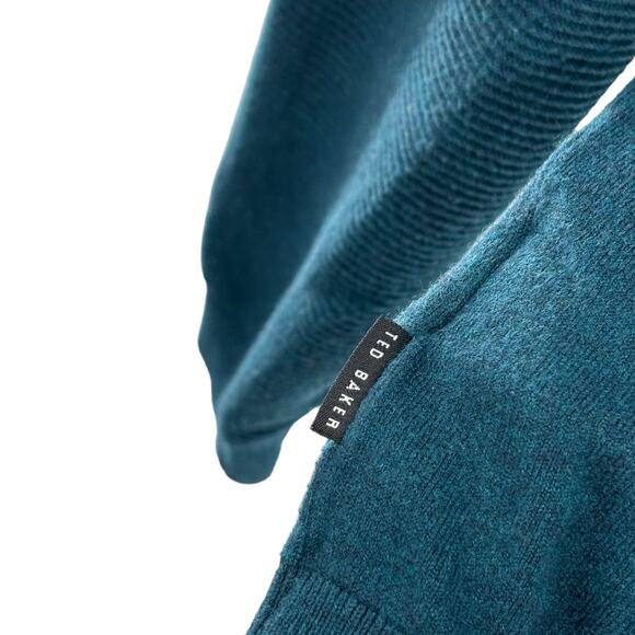 Ted Baker Justrun Teal Link Stitch Funnel Neck Sweater - Picture 10 of 12